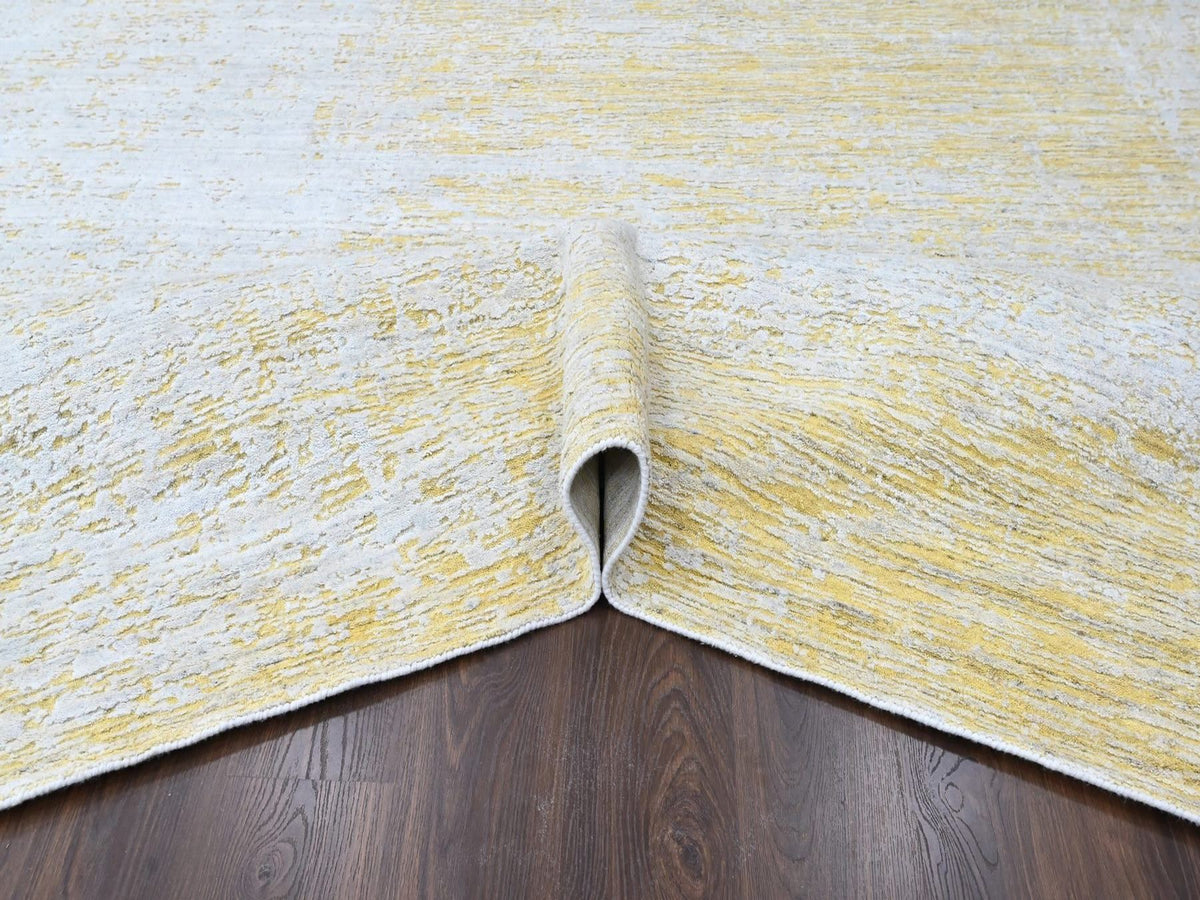 Modern / Contemporary hand-knotted wool/silk rug in Yellow, 12' x 15' — SKU O010516 (view 5)