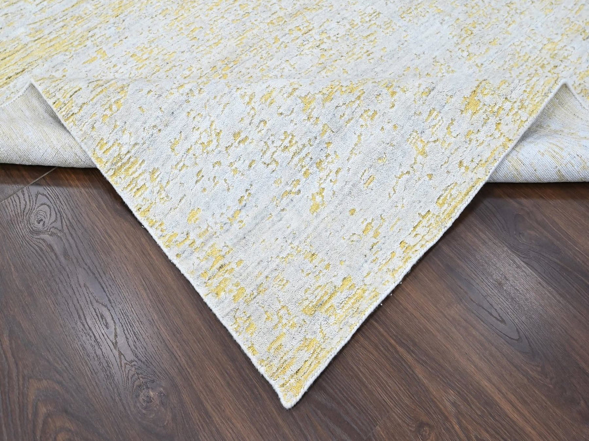 Modern / Contemporary hand-knotted wool/silk rug in Yellow, 12' x 15' — SKU O010516 (view 6)