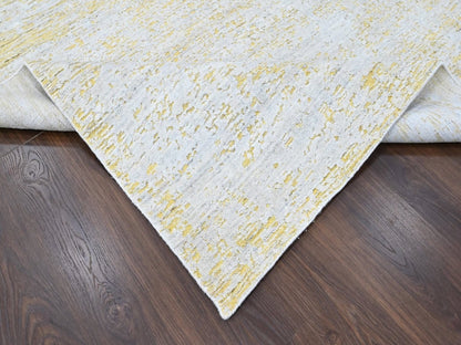 Modern / Contemporary hand-knotted wool/silk rug in Yellow, 12' x 15' — SKU O010516 (view 6)