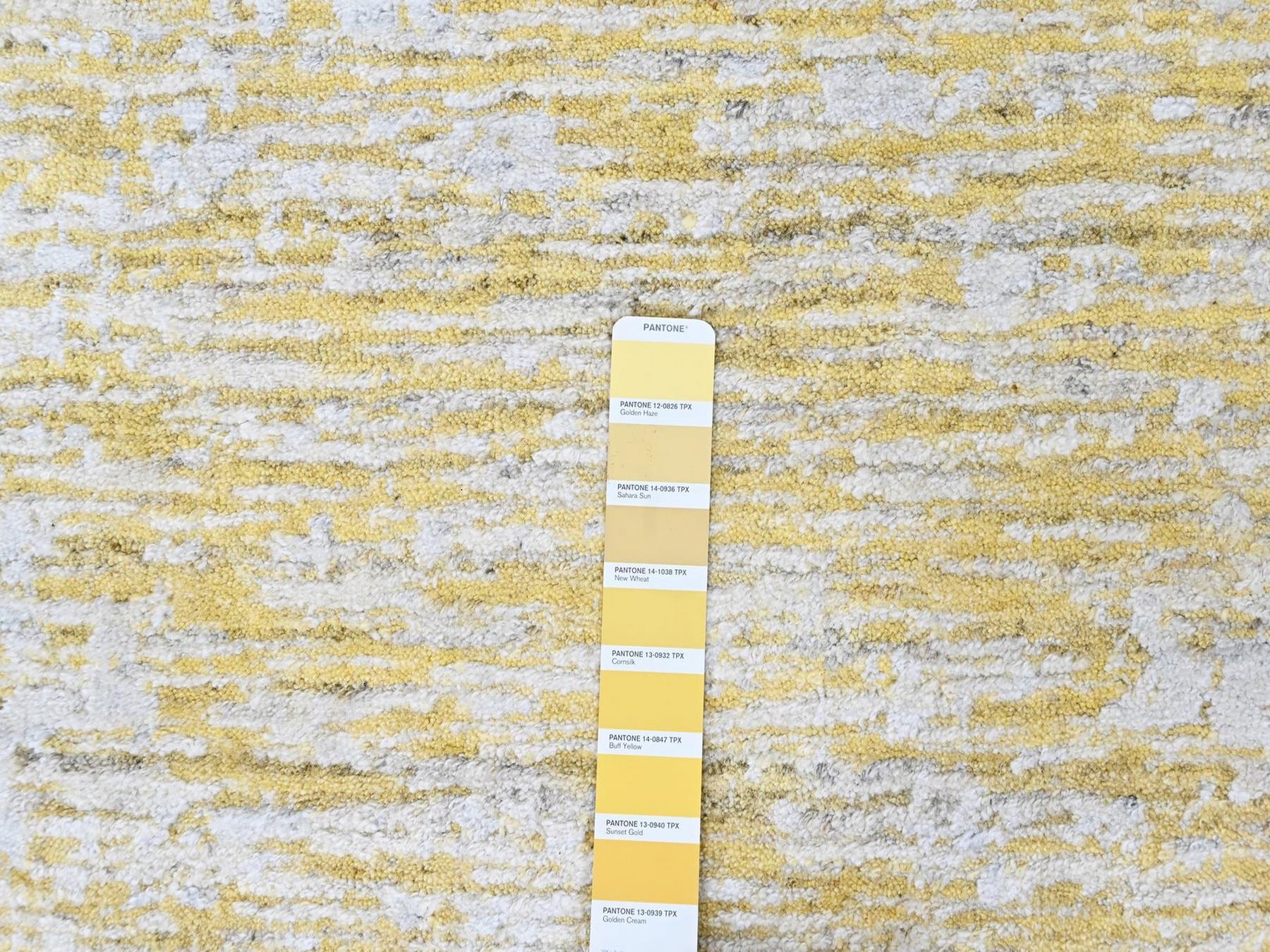 Modern / Contemporary hand-knotted wool/silk rug in Yellow, 12' x 15' — SKU O010516 (view 7)