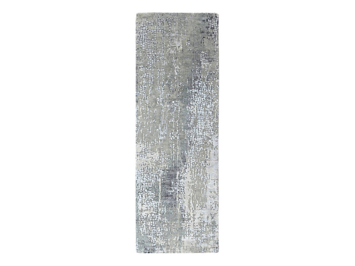 Modern / Contemporary hand-knotted wool/silk runner in Gray, 2'8" x 8'1" — SKU O010517