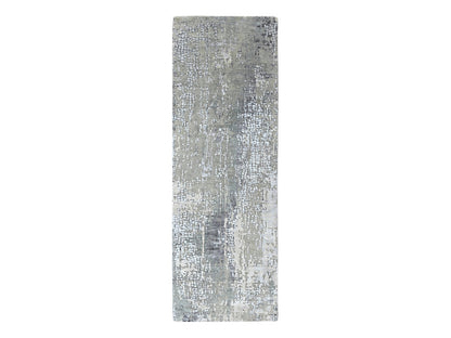 Modern / Contemporary hand-knotted wool/silk runner in Gray, 2'8" x 8'1" — SKU O010517
