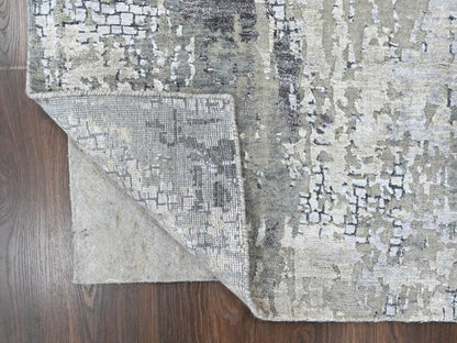 Modern / Contemporary hand-knotted wool/silk runner in Gray, 2'8" x 8'1" — SKU O010517 (view 3)