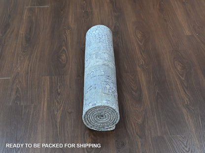 Modern / Contemporary hand-knotted wool/silk runner in Gray, 2'8" x 8'1" — SKU O010517 (view 6)