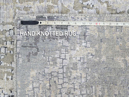 Modern / Contemporary hand-knotted wool/silk runner in Gray, 2'8" x 8'1" — SKU O010517 (view 8)