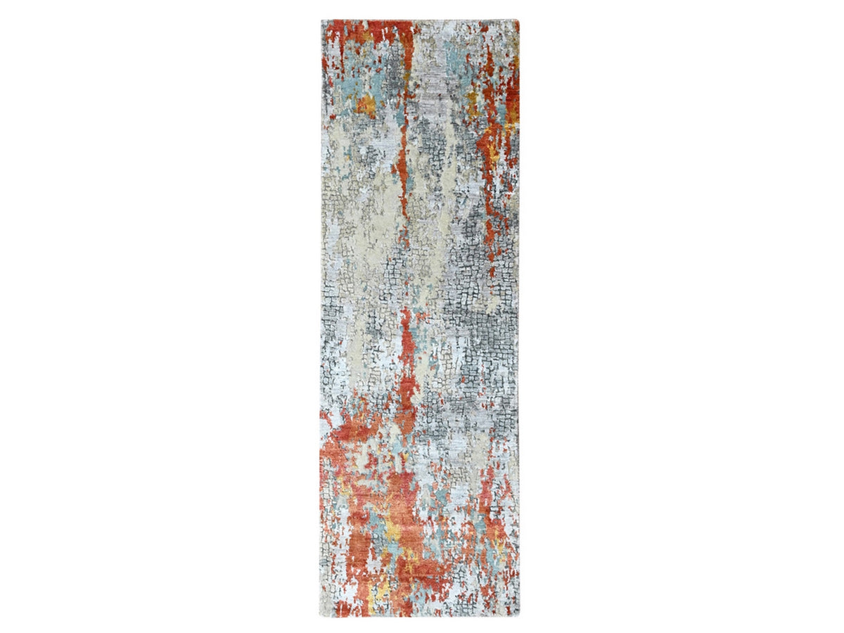Modern / Contemporary hand-knotted wool/silk runner in Orange, 2'6" x 7'10" — SKU O010519