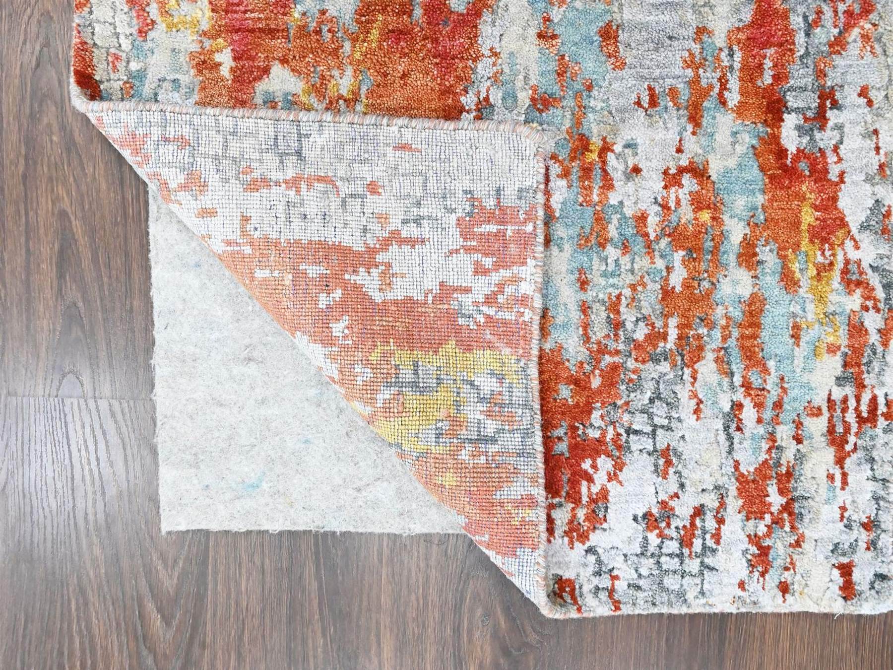 Modern / Contemporary hand-knotted wool/silk runner in Orange, 2'6" x 7'10" — SKU O010519 (view 3)