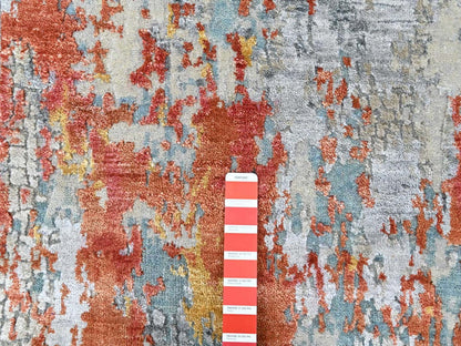 Modern / Contemporary hand-knotted wool/silk runner in Orange, 2'6" x 7'10" — SKU O010519 (view 4)