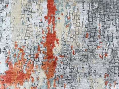 Modern / Contemporary hand-knotted wool/silk runner in Orange, 2'6" x 7'10" — SKU O010519 (view 5)