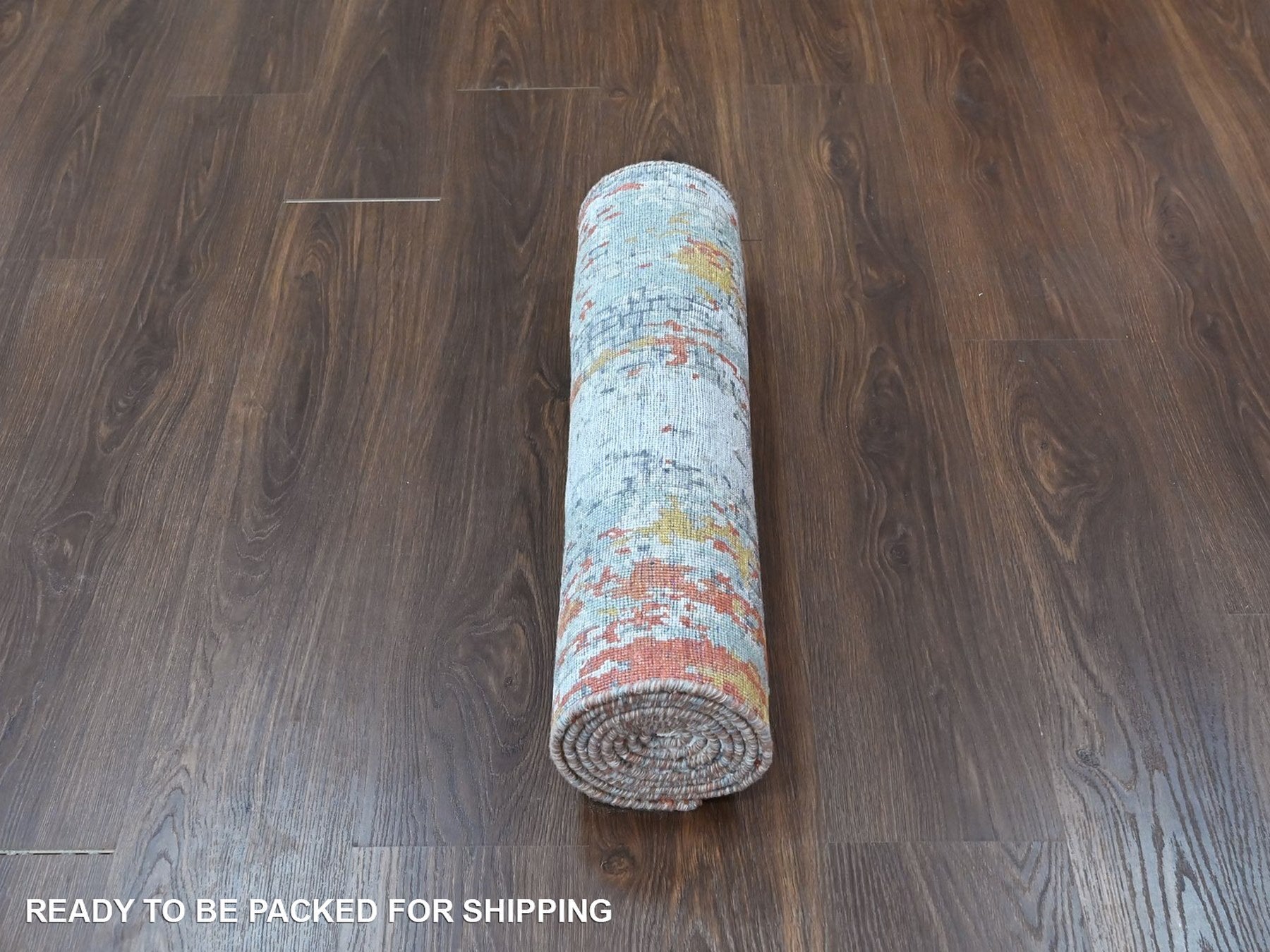 Modern / Contemporary hand-knotted wool/silk runner in Orange, 2'6" x 7'10" — SKU O010519 (view 6)
