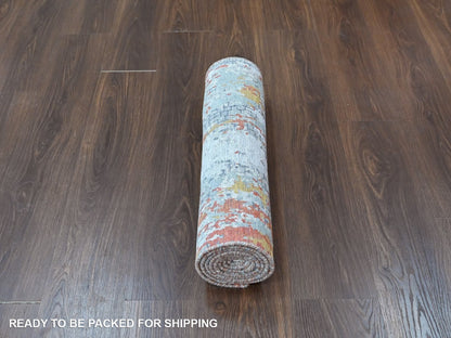 Modern / Contemporary hand-knotted wool/silk runner in Orange, 2'6" x 7'10" — SKU O010519 (view 6)