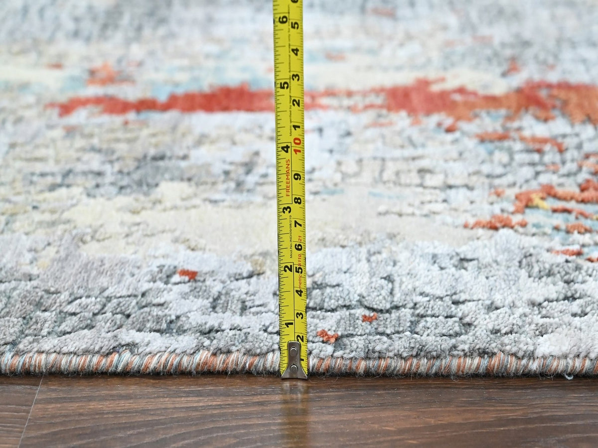 Modern / Contemporary hand-knotted wool/silk runner in Orange, 2'6" x 7'10" — SKU O010519 (view 7)