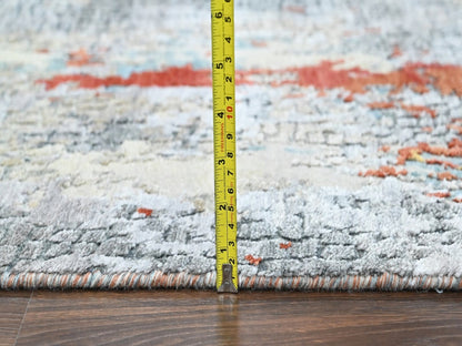 Modern / Contemporary hand-knotted wool/silk runner in Orange, 2'6" x 7'10" — SKU O010519 (view 7)