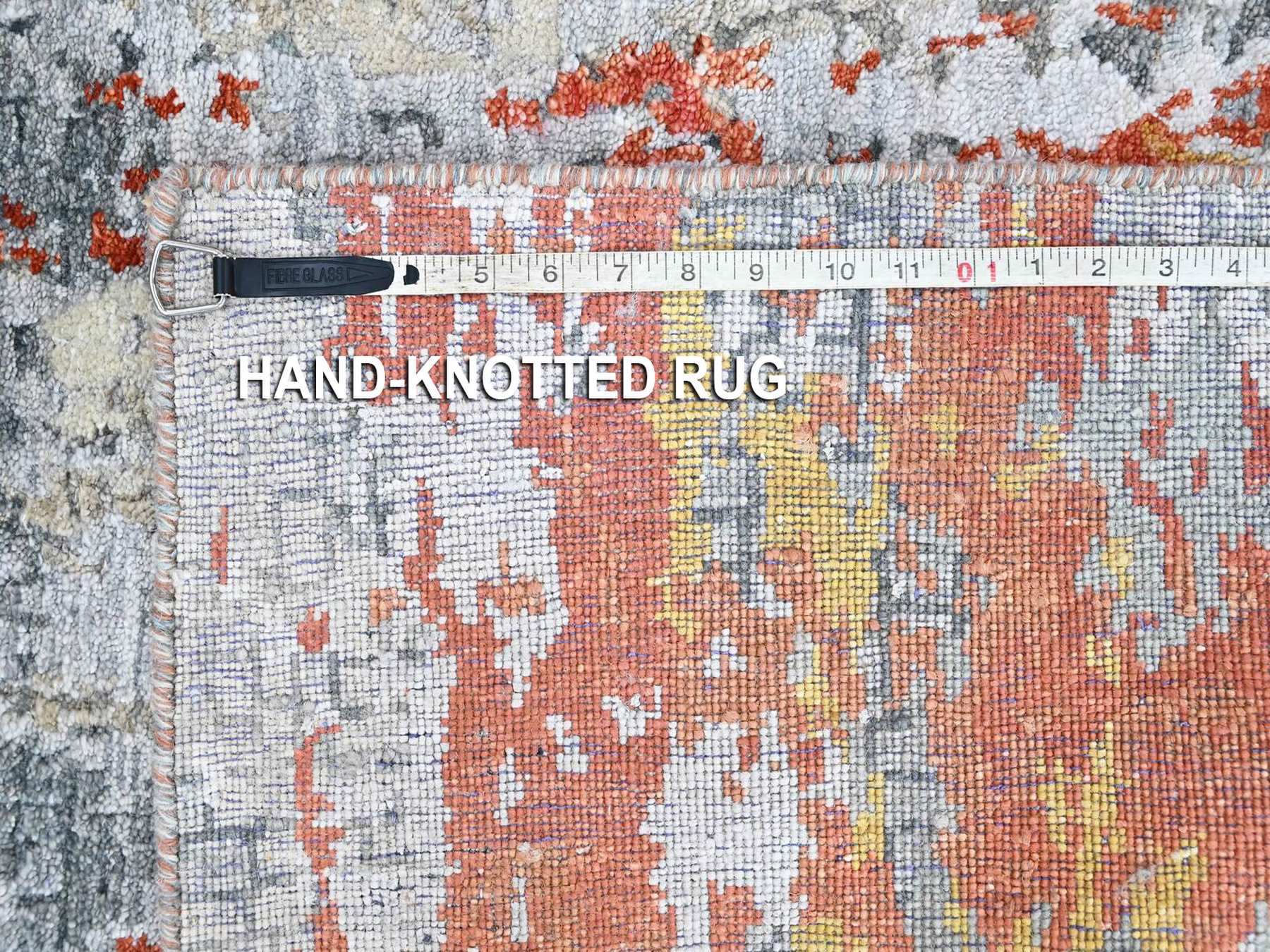 Modern / Contemporary hand-knotted wool/silk runner in Orange, 2'6" x 7'10" — SKU O010519 (view 8)