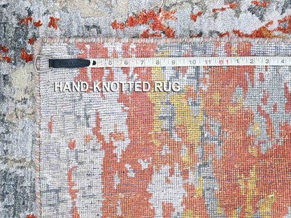 Modern / Contemporary hand-knotted wool/silk runner in Orange, 2'6" x 7'10" — SKU O010519 (view 8)