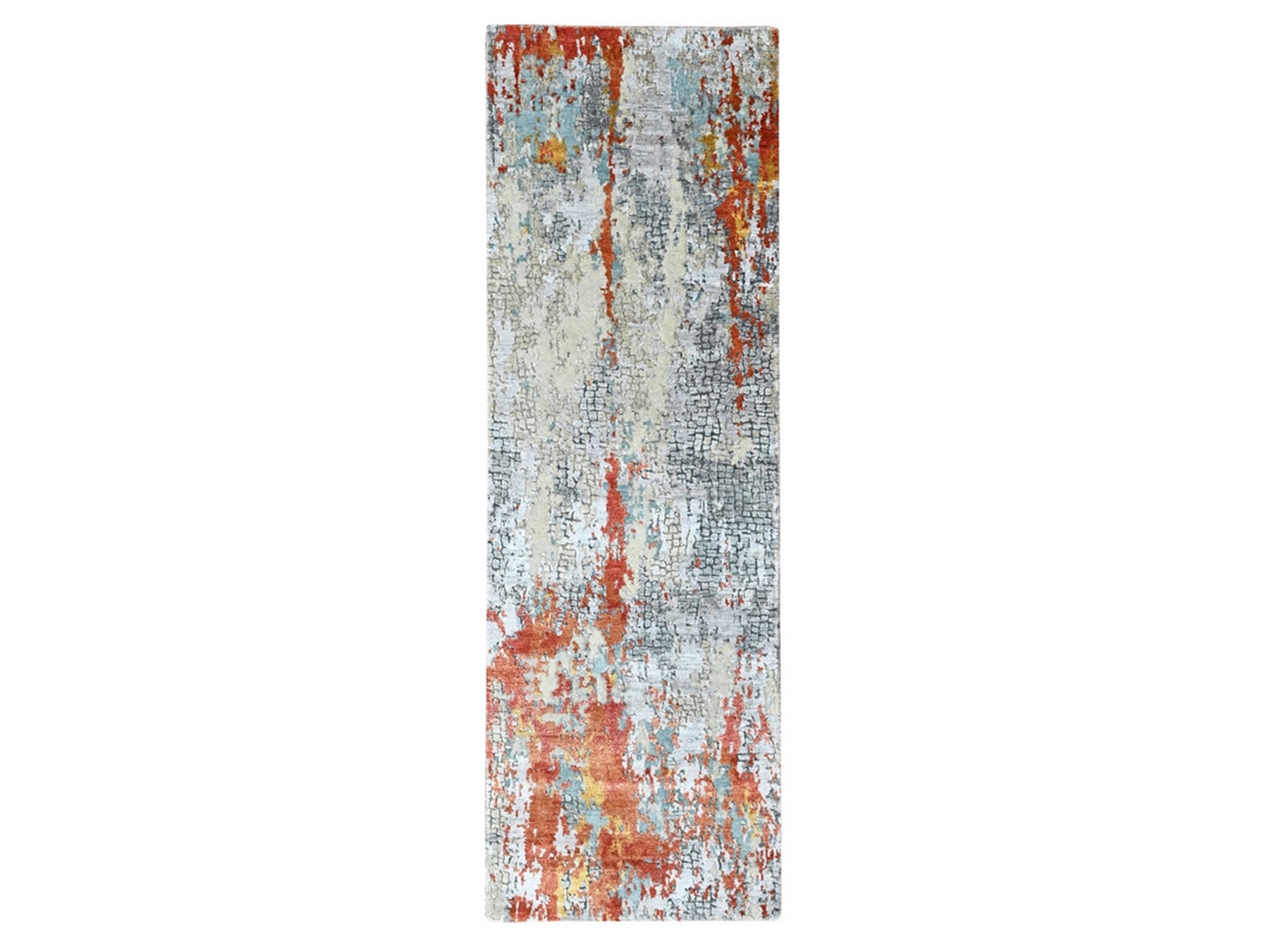 Orange 2'6" x 7'11" Modern and Contemporary Hand knotted Wool/Silk Rug - Sku: O010520