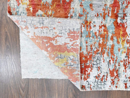 Orange 2'6" x 7'11" Modern and Contemporary Hand knotted Wool/Silk Rug - Sku: O010520