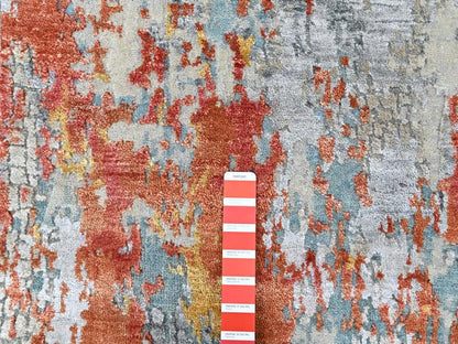 Orange 2'6" x 7'11" Modern and Contemporary Hand knotted Wool/Silk Rug - Sku: O010520