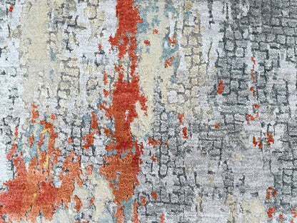 Orange 2'6" x 7'11" Modern and Contemporary Hand knotted Wool/Silk Rug - Sku: O010520