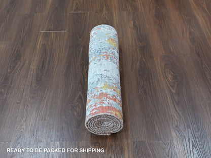 Orange 2'6" x 7'11" Modern and Contemporary Hand knotted Wool/Silk Rug - Sku: O010520