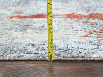 Orange 2'6" x 7'11" Modern and Contemporary Hand knotted Wool/Silk Rug - Sku: O010520