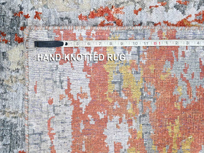 Orange 2'6" x 7'11" Modern and Contemporary Hand knotted Wool/Silk Rug - Sku: O010520