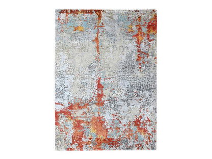 Orange 4'1" x 5'11" Modern and Contemporary Hand knotted Wool/Silk Rug - Sku: O010521