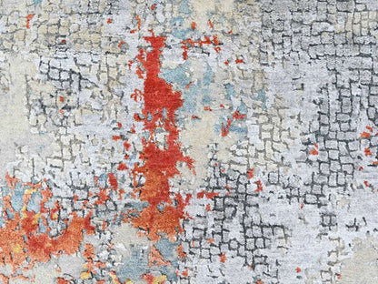 Modern / Contemporary hand-knotted wool/silk rug in Orange, 4'1" x 5'11" — SKU O010521 (view 5)