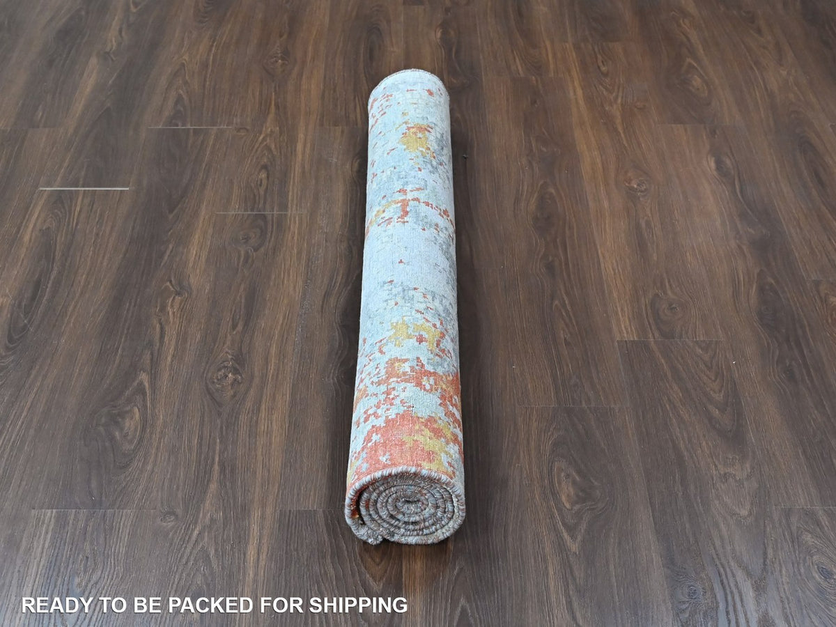 Modern / Contemporary hand-knotted wool/silk rug in Orange, 4'1" x 5'11" — SKU O010521 (view 6)