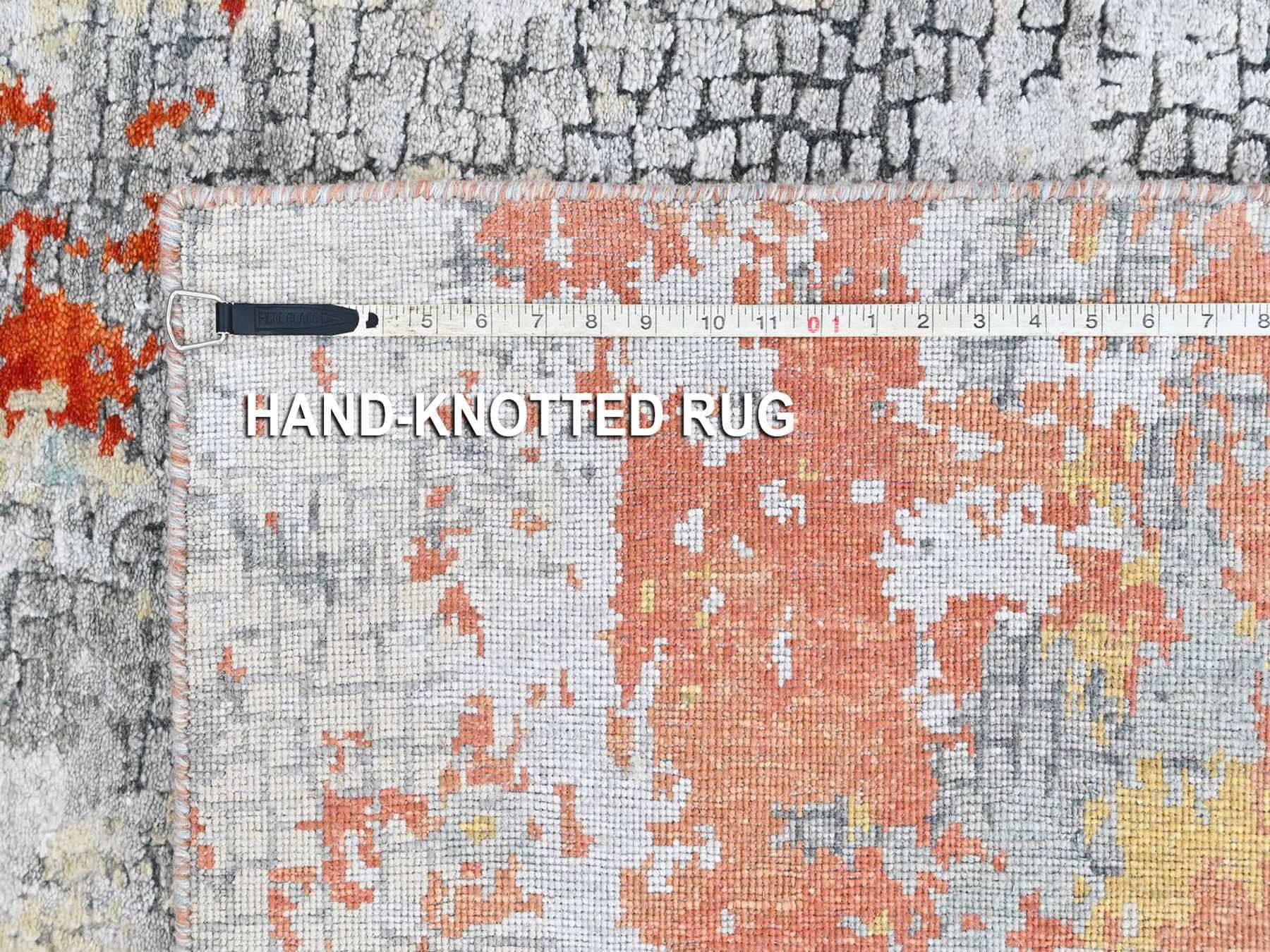 Modern / Contemporary hand-knotted wool/silk rug in Orange, 4'1" x 5'11" — SKU O010521 (view 8)