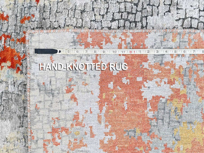 Modern / Contemporary hand-knotted wool/silk rug in Orange, 4'1" x 5'11" — SKU O010521 (view 8)