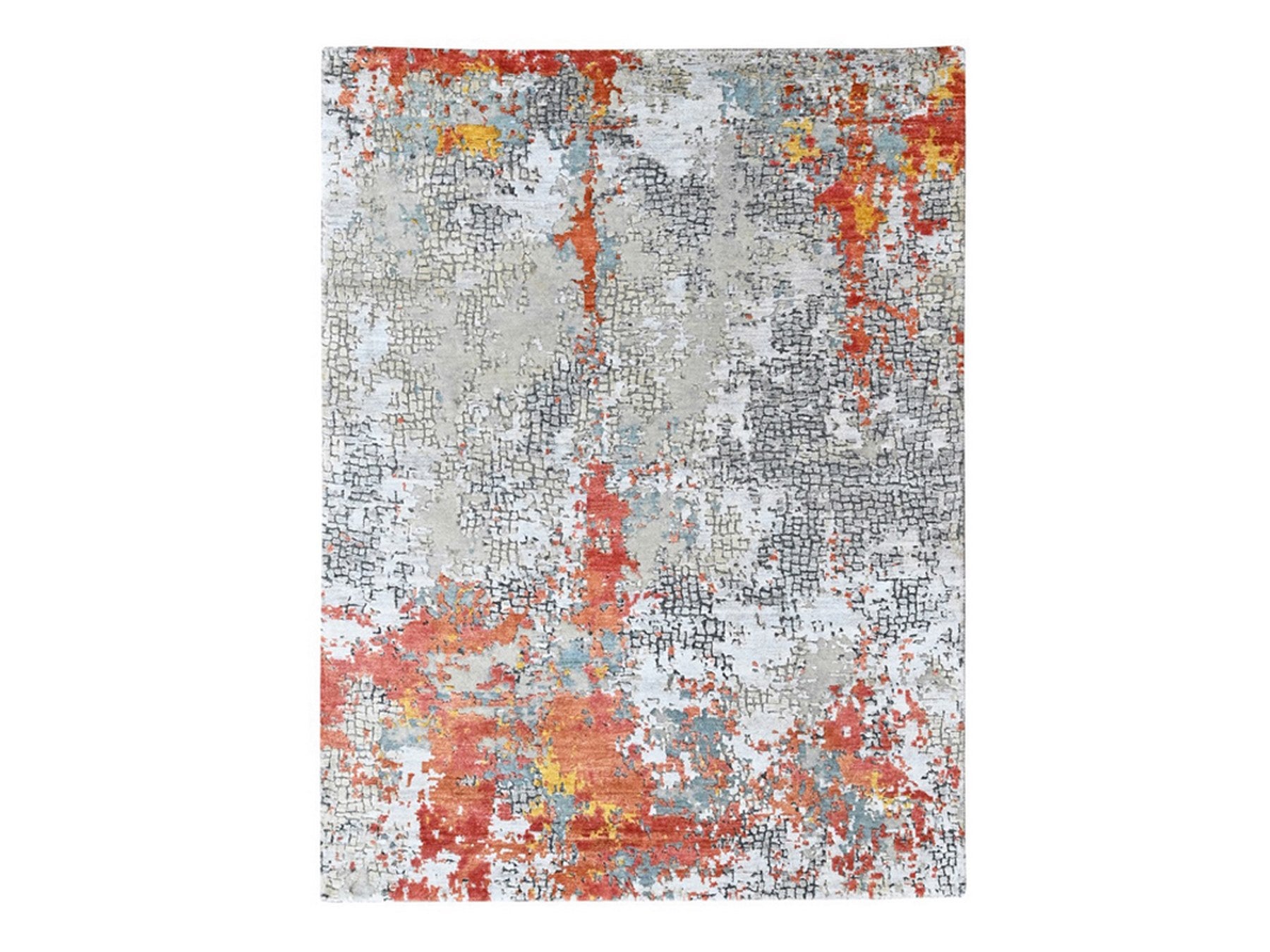Modern / Contemporary hand-knotted wool/silk rug in Orange, 4'11" x 6'10" — SKU O010522