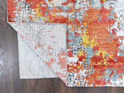 Modern / Contemporary hand-knotted wool/silk rug in Orange, 4'11" x 6'10" — SKU O010522 (view 3)
