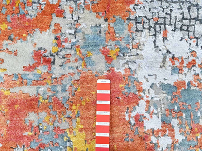 Modern / Contemporary hand-knotted wool/silk rug in Orange, 4'11" x 6'10" — SKU O010522 (view 4)