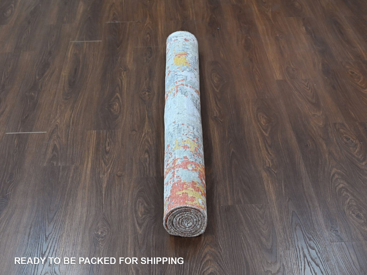 Modern / Contemporary hand-knotted wool/silk rug in Orange, 4'11" x 6'10" — SKU O010522 (view 6)