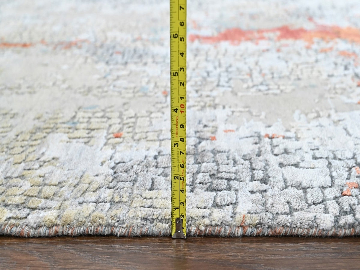 Modern / Contemporary hand-knotted wool/silk rug in Orange, 4'11" x 6'10" — SKU O010522 (view 7)