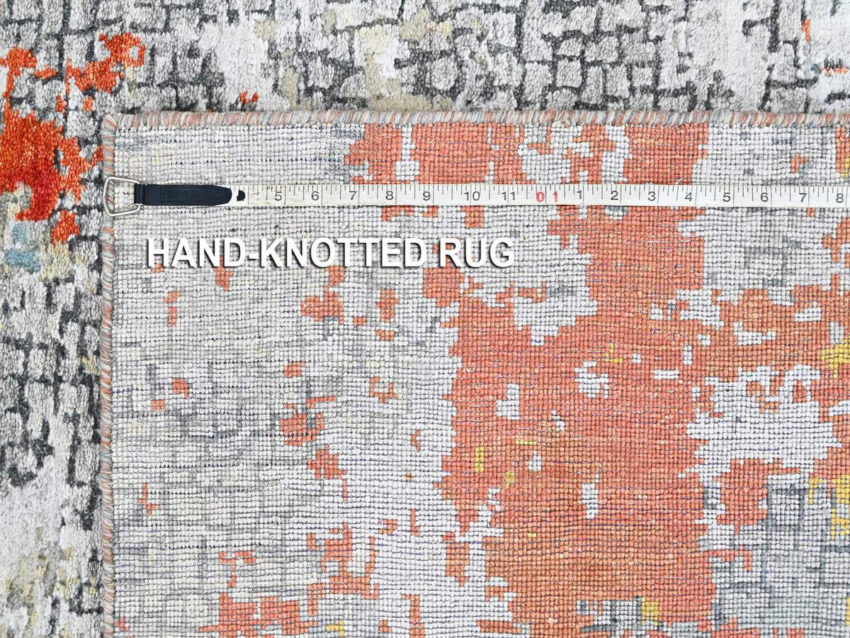 Modern / Contemporary hand-knotted wool/silk rug in Orange, 4'11" x 6'10" — SKU O010522 (view 8)