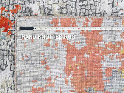 Modern / Contemporary hand-knotted wool/silk rug in Orange, 4'11" x 6'10" — SKU O010522 (view 8)