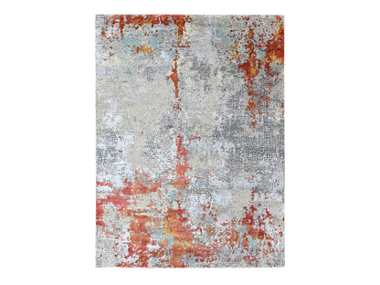 Modern / Contemporary hand-knotted wool/silk rug in Orange, 6'1" x 8'10" — SKU O010523