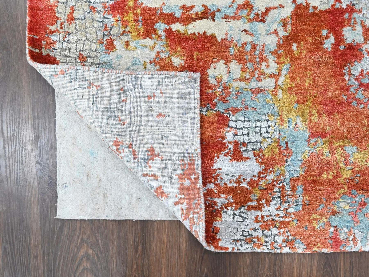 Modern / Contemporary hand-knotted wool/silk rug in Orange, 6'1" x 8'10" — SKU O010523 (view 3)