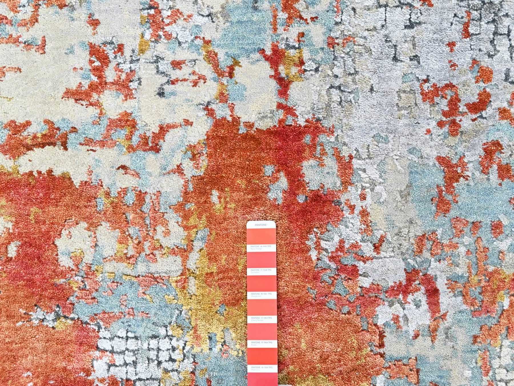Modern / Contemporary hand-knotted wool/silk rug in Orange, 6'1" x 8'10" — SKU O010523 (view 4)