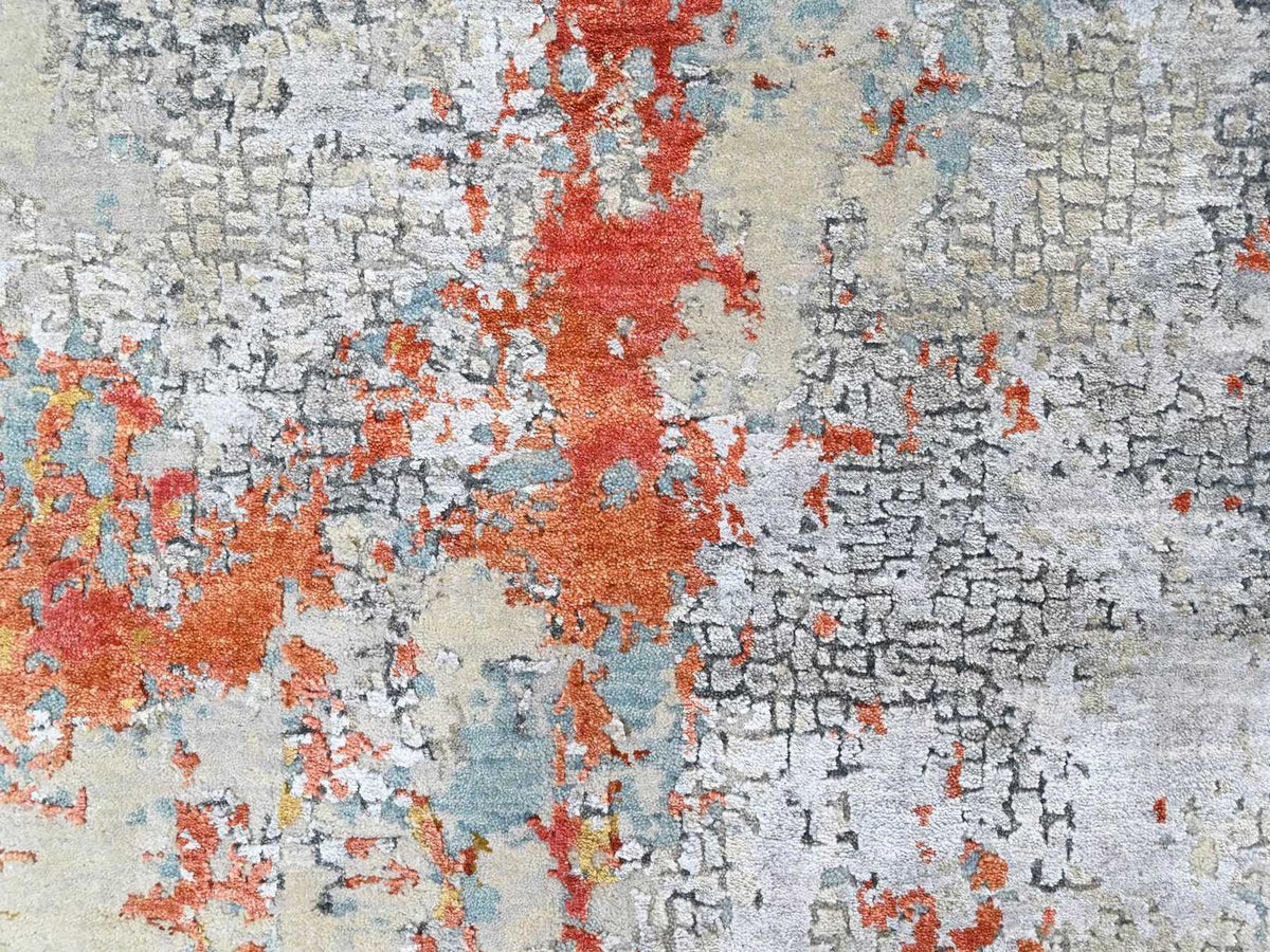 Modern / Contemporary hand-knotted wool/silk rug in Orange, 6'1" x 8'10" — SKU O010523 (view 5)