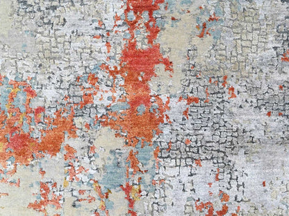 Modern / Contemporary hand-knotted wool/silk rug in Orange, 6'1" x 8'10" — SKU O010523 (view 5)