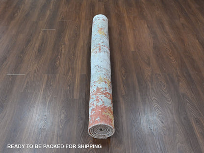 Modern / Contemporary hand-knotted wool/silk rug in Orange, 6'1" x 8'10" — SKU O010523 (view 6)