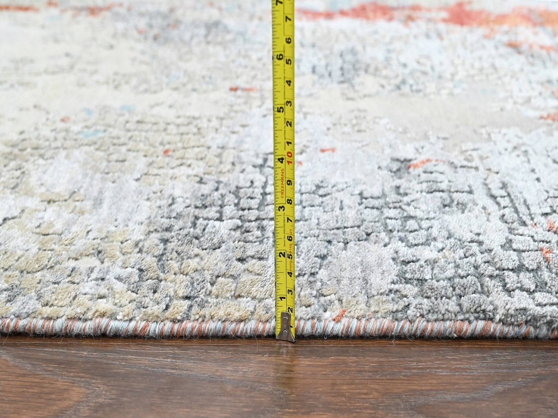 Modern / Contemporary hand-knotted wool/silk rug in Orange, 6'1" x 8'10" — SKU O010523 (view 7)