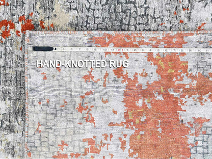 Modern / Contemporary hand-knotted wool/silk rug in Orange, 6'1" x 8'10" — SKU O010523 (view 8)