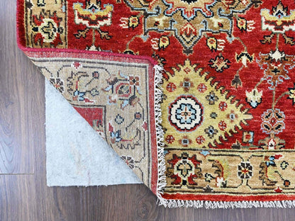 Tribal & Geometric hand-knotted wool runner in Red & Gold, 2'7" x 6' — SKU O010524 (view 3)