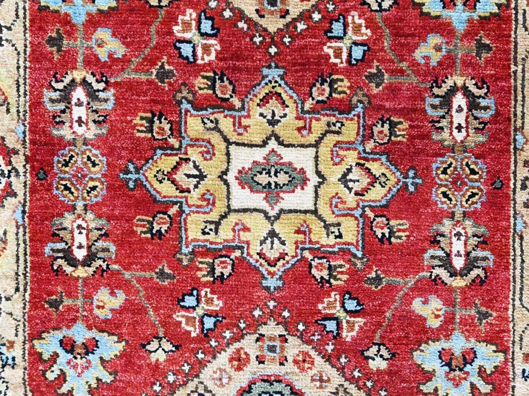 Tribal & Geometric hand-knotted wool runner in Red & Gold, 2'7" x 6' — SKU O010524 (view 5)