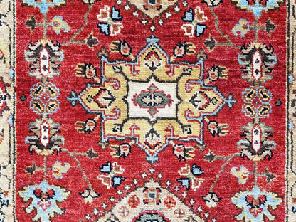 Tribal & Geometric hand-knotted wool runner in Red & Gold, 2'7" x 6' — SKU O010524 (view 5)