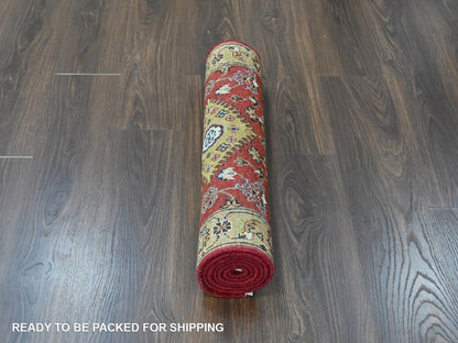Tribal & Geometric hand-knotted wool runner in Red & Gold, 2'7" x 6' — SKU O010524 (view 6)